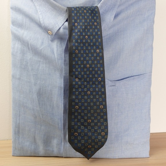 MILA SCHON Neck Tie Mens Blue Silk Classic Logo Designer Geo High Quality ITALY
